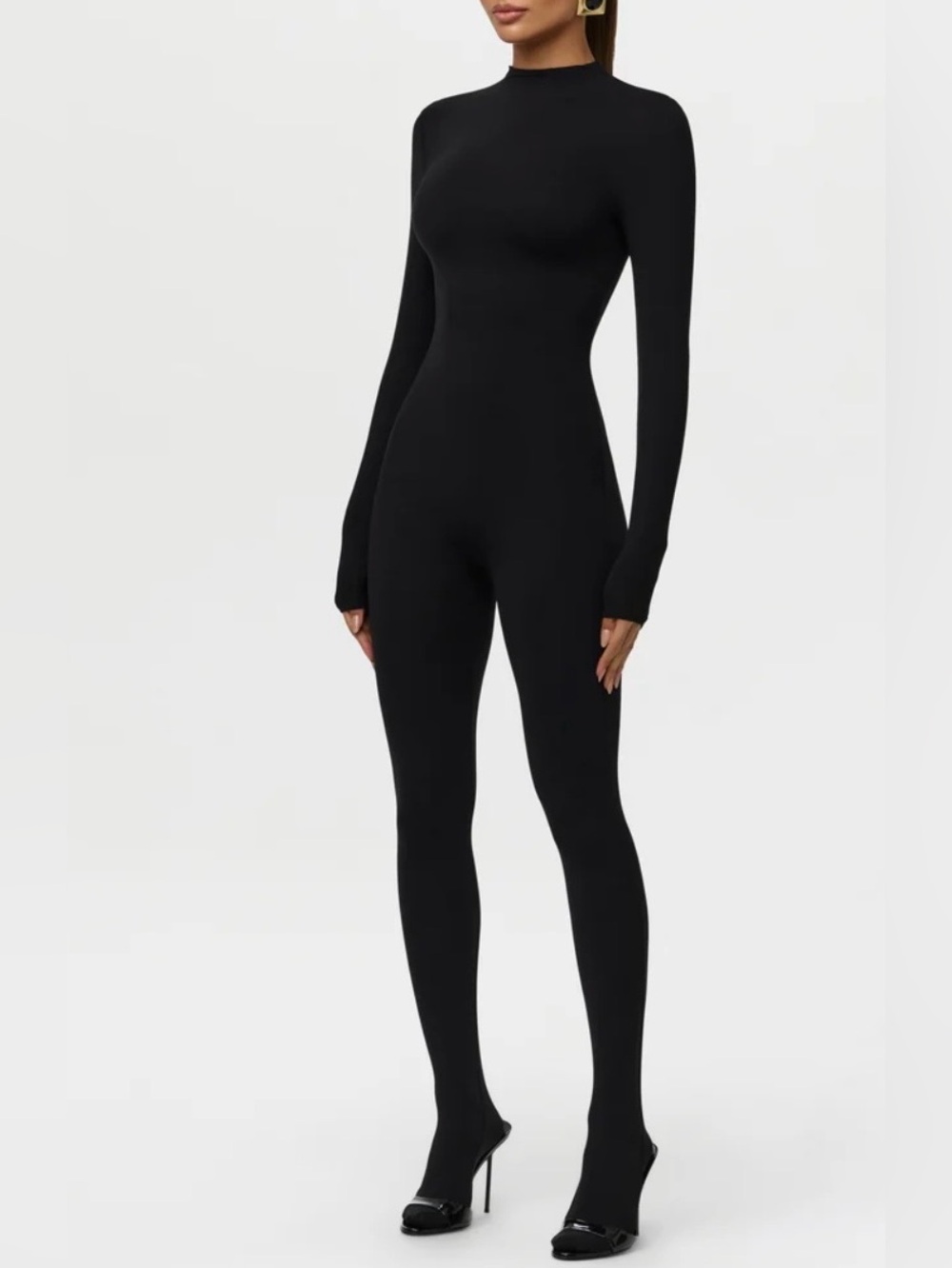 Naked Wardrobe Closed Toe
Body Jumpsuit Black Bodycon Long Sleeve Sz S